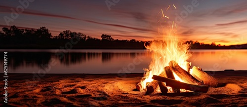 Beachside campfire at sunset outdoor lifestyle. Travel and holiday summer