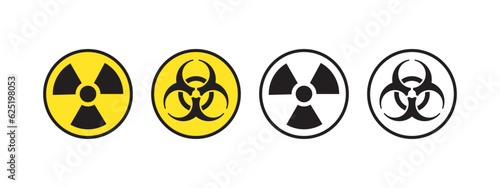 Round radiation and biohazard icons. Radiation signs. Warning sign. Vector scalable graphics