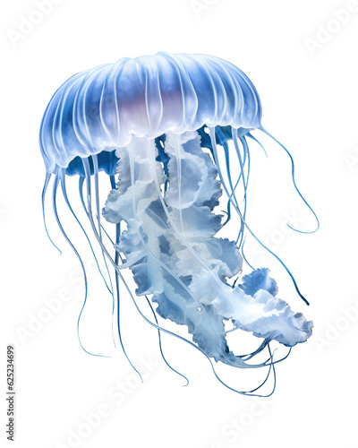 Blue jellyfish png, transparent background, isolated on white, sea animals