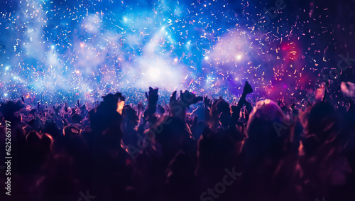 A crowd of people at a live event, concert or party holding smartphones. Large audience, crowd, or participants of a live event, in a arena type venue with bright lights above. Generative AI