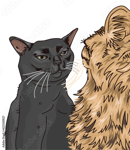 ilustración vectorial de gatos, meme del gato negro disociado 