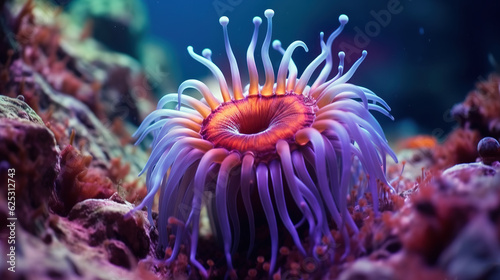 Sea anemone coral reef underwater close up 