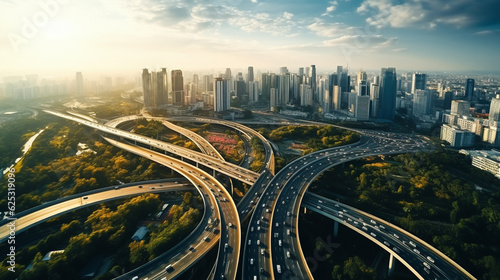 Aerial photography bird-eye view of City viaduct bridge road streetscape landscape Generative AI