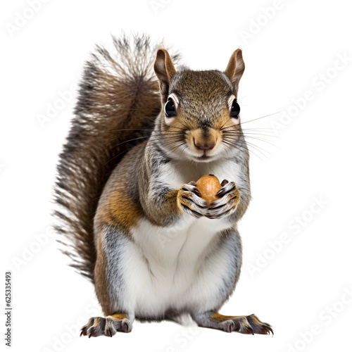 Eastern grey squirrel eat nut, hold nut, transparent background