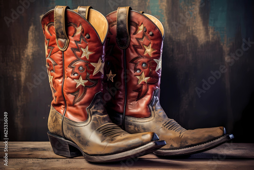Cowboy Boots - United States - Iconic boots with a high shaft, pointed toe, and stacked heel, associated with Western culture (Generative AI)