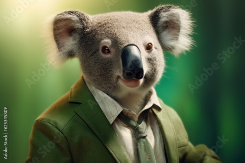 Anthropomorphic koala dressed in a suit like a businessman. Business Concept. AI generated, human enhanced
