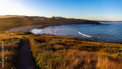 Scenic orange sunset at the beautiful unique Moonee Beach Nature Reserve. Look At Me Now Headland Walk, Coffs Harbour, NSW, Australia 