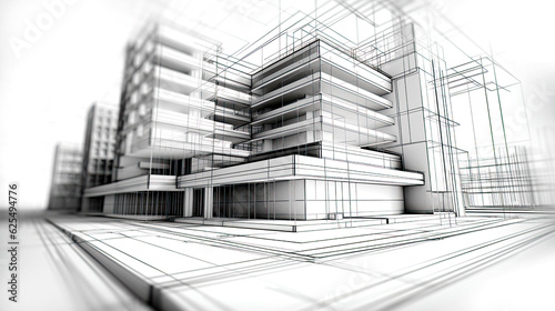 Sketch of modern architecture construction of new office building. Postproducted generative AI illustration.