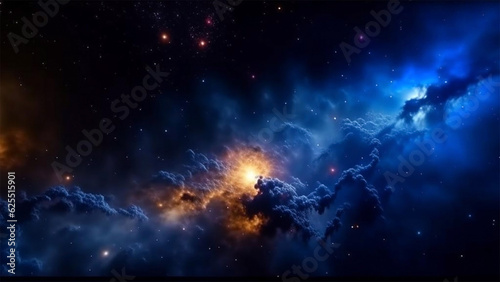 Space galaxy colorful nebula background, universe magic starry sky, gas cloud in deep outer cosmos. Generative AI