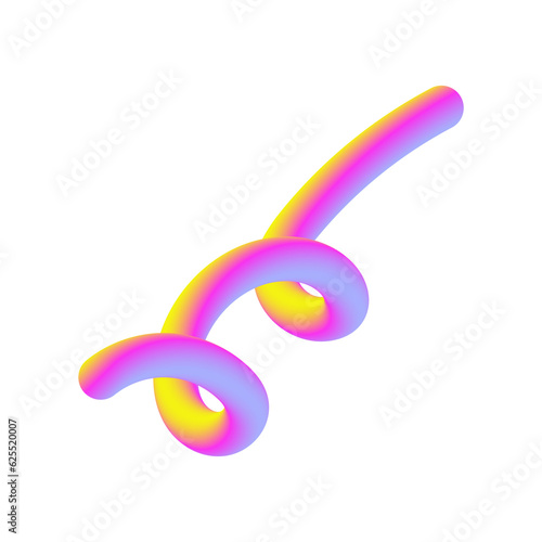 Yellow Pink Gradient Abstract Shape. Scribble Element. Cut Out. 3D Render. Candy Texture.