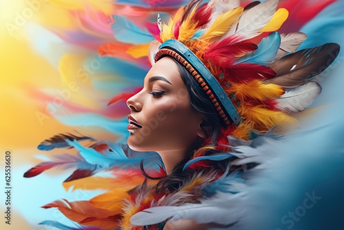 traditional Native American with feathers background Indigenous Peoples' Day, National Native American Heritage Month november, reminder of historical and cultural event, created with generative ai