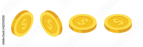 golden dollar coin in isometry, from different sides