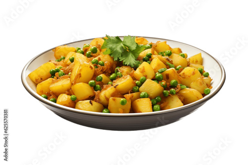 Delectable Plate of Indian Aloo Matar Isolated on Transparent Background. Generative AI