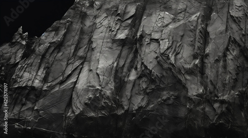 a mountain of rock, black and white,