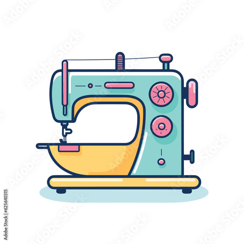 Vector flat icon of a yellow sewing machine on a table flat vector icon