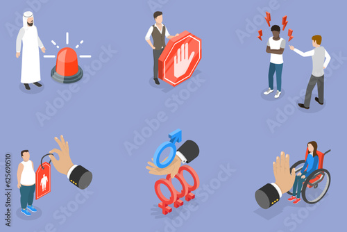 3D Isometric Flat Vector Conceptual Illustration of Discrimination, Prejudice and Inequality