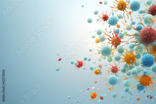 Abstract bacteria, probiotics, gram positive bacteria bacteria and viruses of various shapes against a light background.