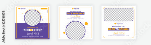 School Admission social media post, Back to school admission social media post, promotional discount banner template design. Back to School admission by social media Instagram, Facebook post kit