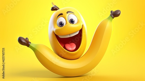 Illustration of a 3D cute banana character cartoon, generated by AI