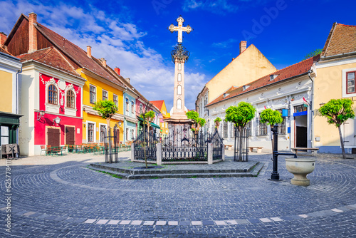 Szentendre, Hungary. Fo Ter of historical city, Danube riverbank, Budapest.