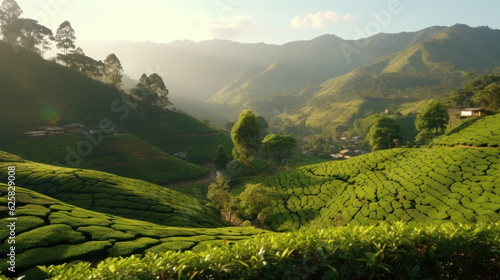 Tea Plantation in the Mountains A Photo Realistic Image of Darjeelings Tea Culture AI Generated