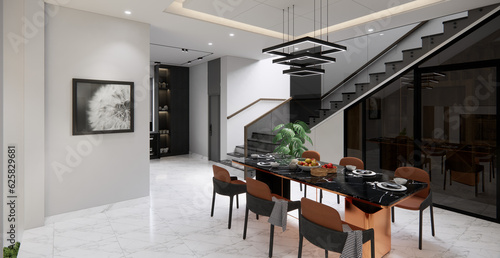 modern dinning room interior with furniture 
