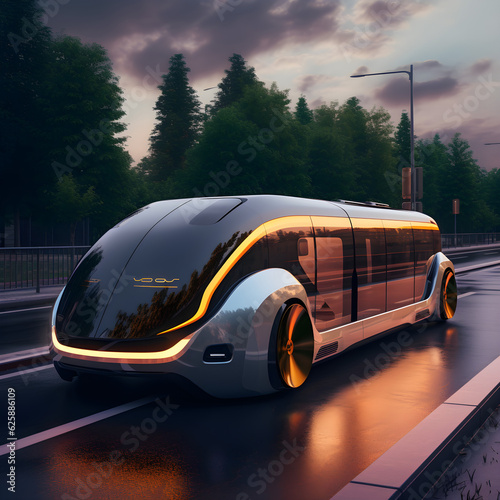 The concept of autonomous transportation. Futuristic Electric Bus Design on the way