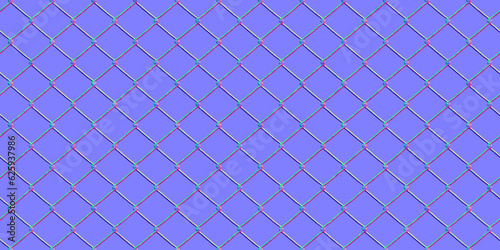 Seamless rusted chain link wire fence normal map background texture. Metal diamond mesh urban fencing repeat pattern. 8k game or architecture design height bump mapping material shader 3D rendering.