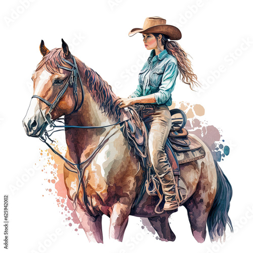 Watercolor Cowboy Girl Watercolor hand painted cowboy hat clipart Wild West, Generative AI