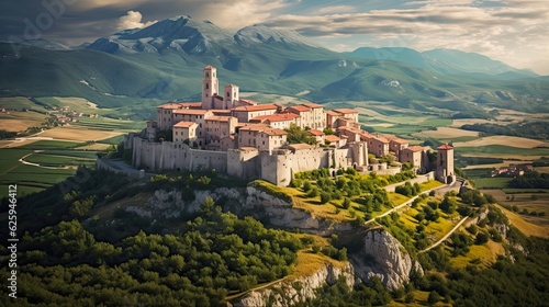 Discovering the Beauty of Abruzzo: Castel del Monte, an Idyllic Italian Village Nestled in the Apennine Mountains. Generative AI