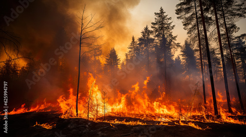 Large flames of forest fire 