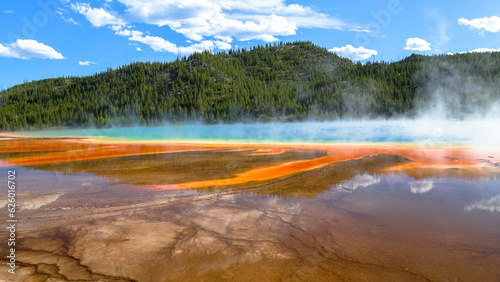 Eye level view of Grand Prismatic Spring in Yellowstone National Park