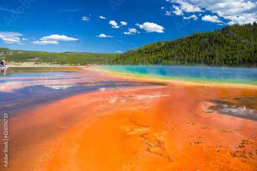 Eye level view of Grand Prismatic Spring in Yellowstone National Park