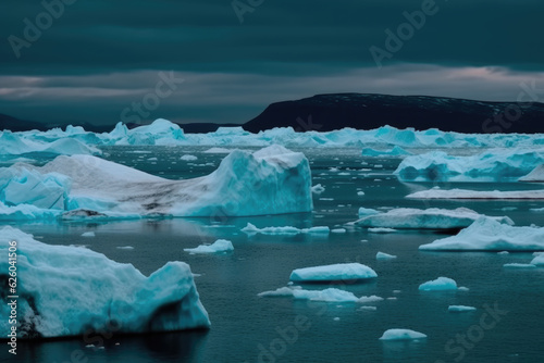 Greenland ice sheet. Climate Change. Iceberg afrom glacier in arctic nature landscape on Greenland. Melting of glaciers and the Greenland ice sheet is a cause of sea levels rise. 
