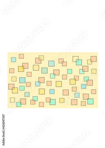 sandfarbenes rechteck gefüllt mit einer vielzahl von unregelmäßig angeordneten pastellfarbenen quadraten, modern art