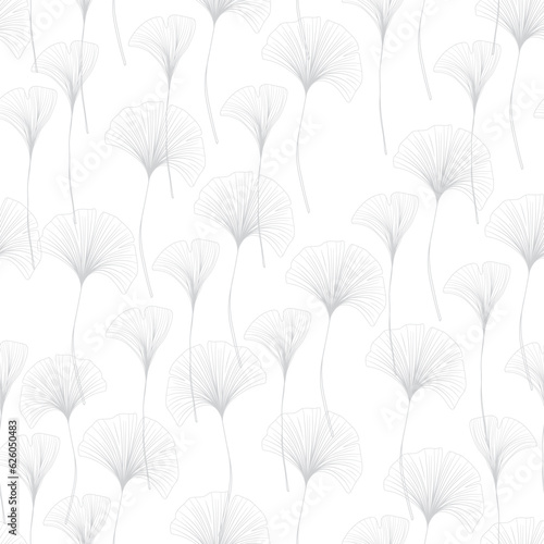 seamless pattern with ginkgo biloba leaves, pattern decorated with line drawing of ginkgo biloba isolated on white background