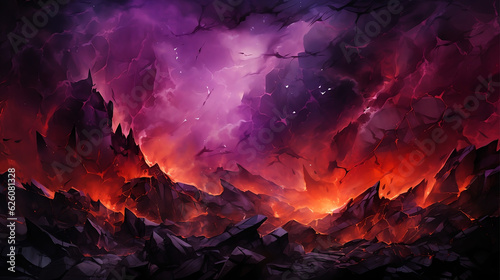 Burning hellfire in the underworld hell background illustration orange red purple - Generative AI