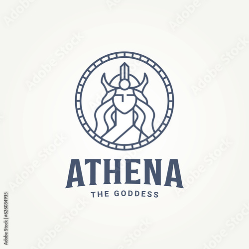 simple minimalist the goddess greek athena badge line art icon logo template vector illustration design. simple modern greek goddess woman emblem logo concept