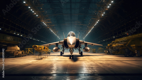 A fighter jet maintenance in hangar