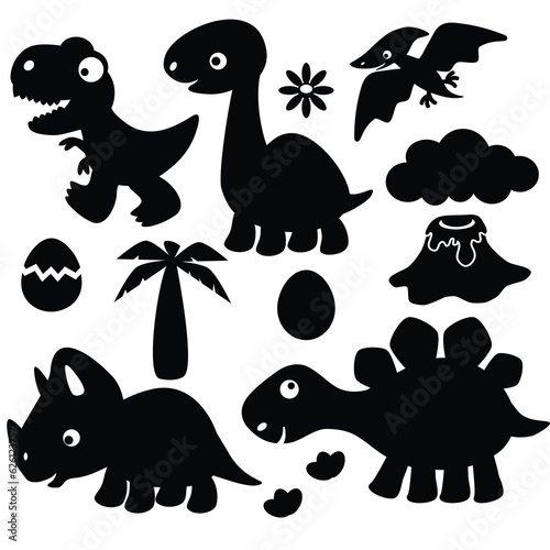 Cute little dinosaur silhouette vector cartoon illustration