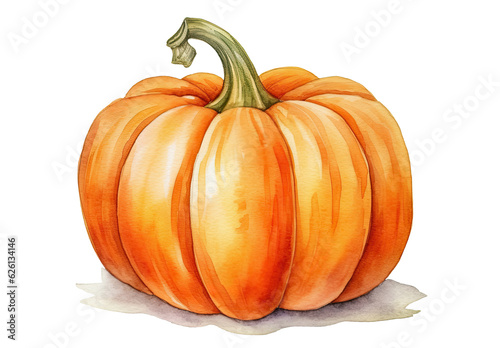 Watercolor illustration of ripe pumpkin isolated on transparent background