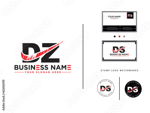 Stylish Brush Letter dz Logo Icon, Creative dz Logo Design With Business Card