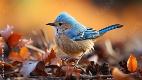 A Splendid Fairywren (Malurus splendens) hopping through the underbrush in Western Australia, its electric blue plumage a flash of color amongst the dry, brown vegetation.