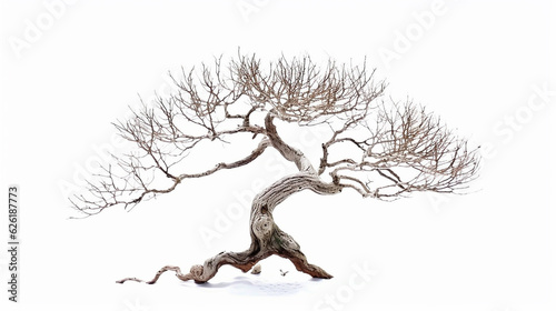 Miniature Bonsai tree branches structure shaping, winter leafless tree isolated