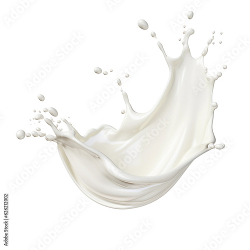 Splash of milk or cream isolated on white background With clipping path. Full depth of field. Focus stacking. PNG. Generative AI