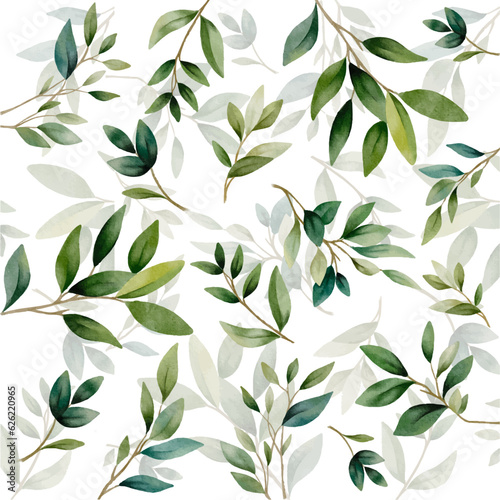 Green leaves background. Floral wallpaper. Green botany pattern for textile design, wall art, wrapping paper design