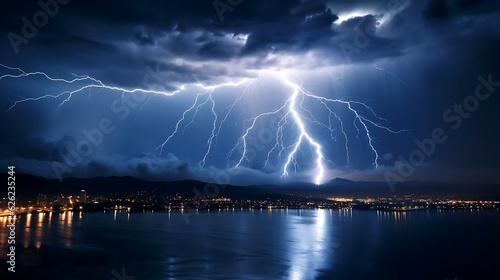 lightning striking a city