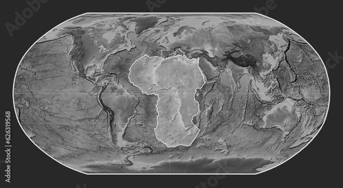 African tectonic plate. Grayscale. Robinson.