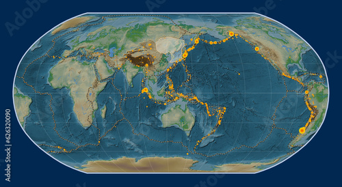 Amur tectonic plate. Physical. Robinson. Earthquakes and boundaries
