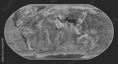 Arabian tectonic plate. Grayscale. Robinson.